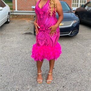 Vibrant Pink Feathered Dress